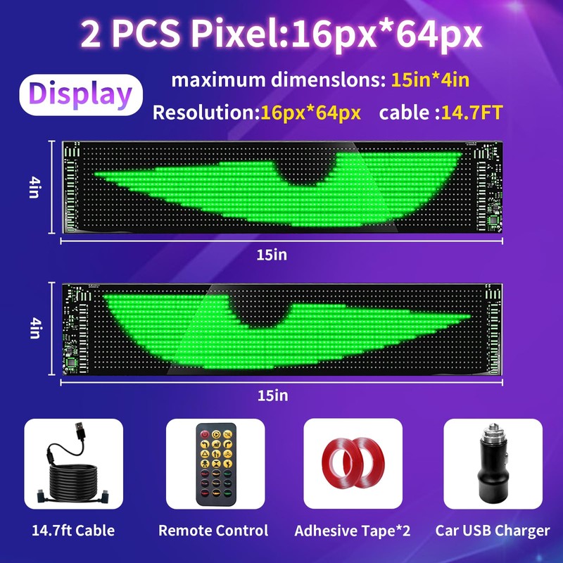 2PCS Synchronized Devil Led Eyes Light for Car Windshield, 15"x4"