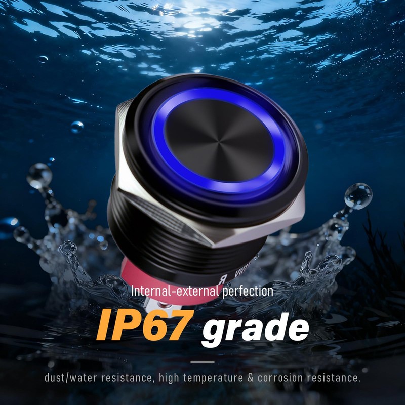 Langir 19mm Latching Push Button Switch 12V DC Waterproof On