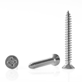 GOHODOMINO #8 x 1-3/4" Wood Screw 100Pcs, Stainless Steel 304 (18-8) Screws Flat Head Phillips Fast Self Tapping Drywall Screws