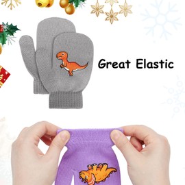 Toddler Stretch Mittens - Toddler Mittens Kids Winter Warm Knitted Magic Mittens Gloves Cute Dinosaur Paw Star Baby Mittens for 1-5 Year Old Boys and Girls