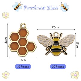 RELKLYU 20-Piece Bee Pendant and 10-Piece Honeycomb Pendant, Creative Cartoon Pendant, DIY Jewellery Material, Necklaces and Key Chains Can Be Made