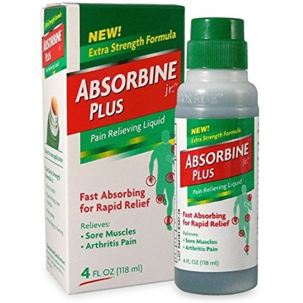 Absorbine Jr Plus Pain Relieving Liquid - New Extra Strength Formula - 4 Fl Oz (Pack of 2)