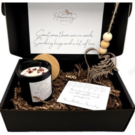 Hug in a Box Care Package for Death in Family, Lavender Vanilla Sympathy Candle, Angel Wing Car Charm Ornament, Condolence Gift Baskets for Loss, Grief Candle Hug Gift, Heavenly Hugs