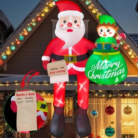 CORALMEE 10 FT Christmas Inflatables Santa Claus, Christmas Blow Up Yard Decorations with Built-in LEDs & Elf, Climbing Santa Inflatable Outdoor Decorations for Garden Yard Lawn Roof Holiday Party