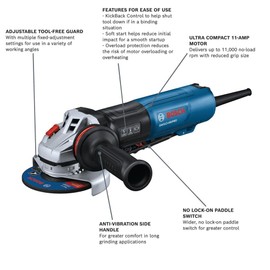 BOSCH GWS12-450PBD 4 ½ In. Ergonomic Angle Grinder with No Lock-On Paddle Switch - High Performance and Comfort for Grinding and Cutting Applications