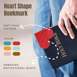 Leather Bookmarks - 6 Pieces Heart Shape Motivational Bookmarks for Reading Men Women Teachers Students Book Lovers Gifts, School Office Home Stationary Supplies