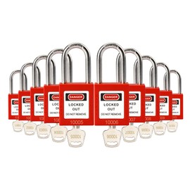 TAEGIQI Lockout Tagout Locks Set with Brass Core,10 Red Loto Locks Keyed Different,OSHA Compliant Safety Padlocks for Electrical Lock Out Tag Out Kits,G01