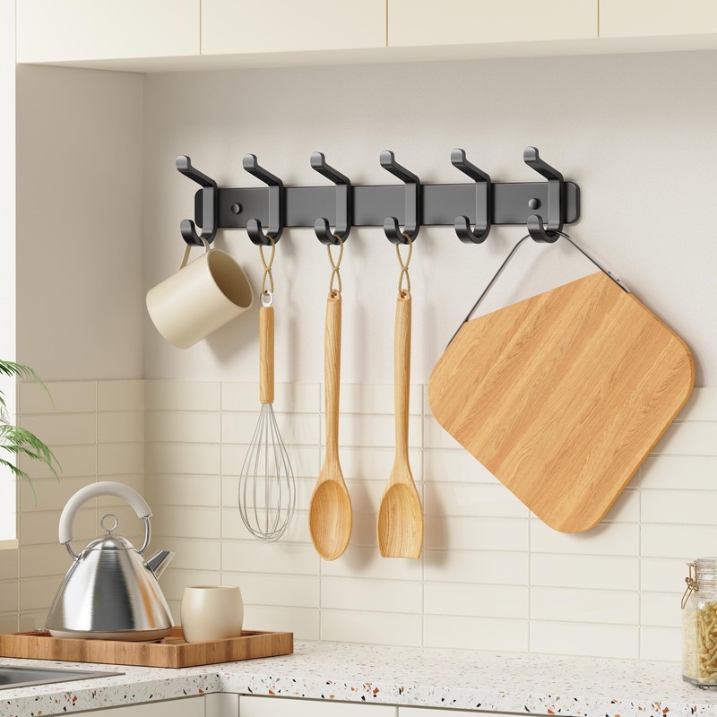 Coat Rack Wall Mounted Heavy-Duty: Metal Coat Hanger 6 Hooks