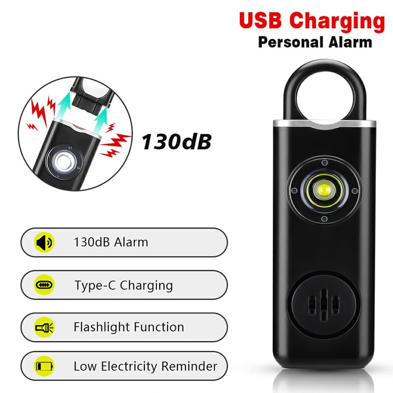 AIXXCUVQ Defense Alarm Keychains Type-C Charging Protection Loud Sound ABS