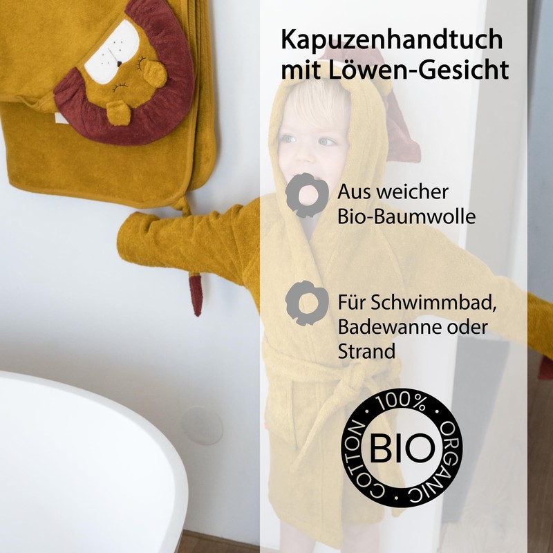 kikadu Kapuzenhandtuch Löwe - Kinderhandtuch mit Kapuze aus 100% GOTS-zertifizierter