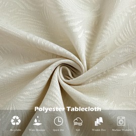 WELTRXE Table Cloth, Round Tablecloth, 150cm Diameter, Water Resistant Wipe Clean Dining Table Cover, Tabletop Decoration for Birthday Party Cafe Restaurant Buffet, 210GSM Jacquard Fabric, Cream