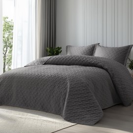 Bedsure Quilts Oversized King Size - Lightweight Bedspreads Oversized King Size with Basket Weave Pattern, Soft Quilt Bedding, Grey Comforter Coverlet for All Seasons (120" x 120")