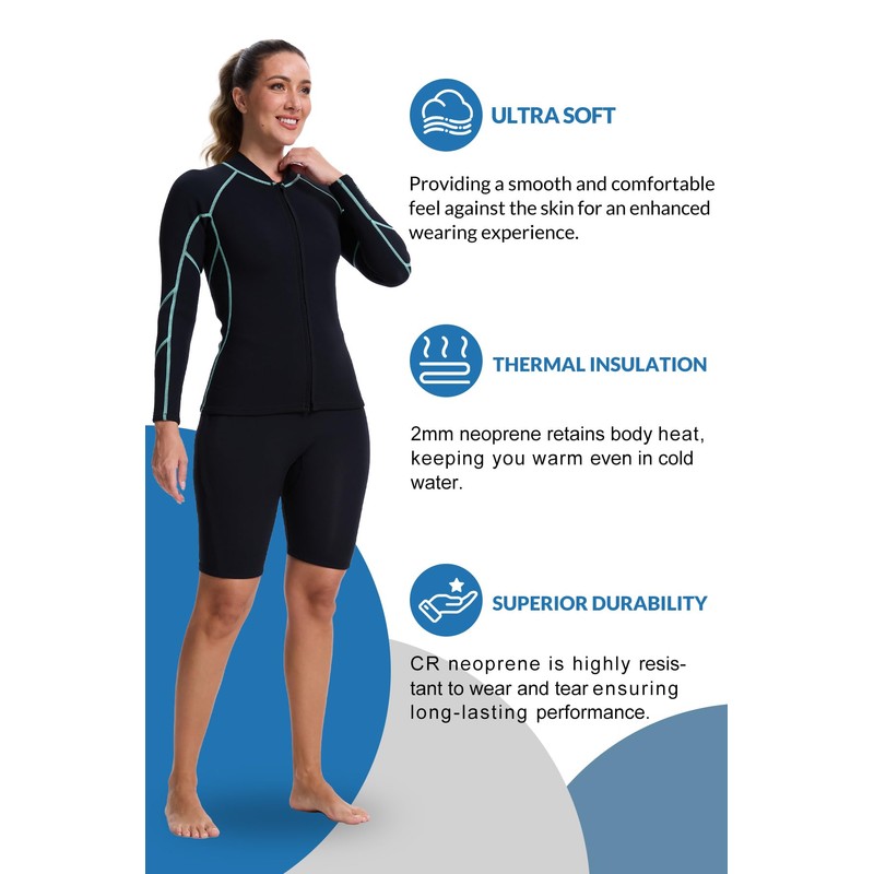 Lemorecn Women's Wetsuit Top 2mm Long Sleeve Super-Stretch Neoprene Jacket
