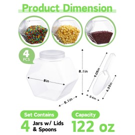 Glazeal 4pcs Large 122oz Candy Jar Set, Hexagon Plastic Cookie Jars Set with Air Tight Lids, Labels& Pen for Candy, Buffet, Coffee Holder Food Storage