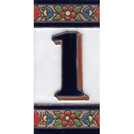 House Numbers Ceramic Numbers & Letters Tiles Red Blue & Green Floral Design Tile Size: 11cm x 5.5cm (Number 1)