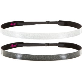 Hipsy Women's NON SLIP Skinny Smooth Glitter Hairband Headbands 2pk (Black & Silver)