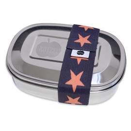 Brotzeit 16 x 12 x 4 cm Stainless Steel Lunch Box Magic with Elastic Band in Choice of Colours Stainless Steel Lunch Box (Stars Grey Orange)