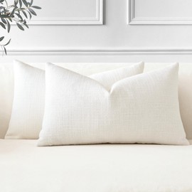 JOTOM Set of 2 Cushion Covers 30x50 cm Linen Cream Decorative Throw Pillow Covers 12x20 Inch Lumbar Cushion Case Home Decor Pillowcases for Couch Sofa Living Room Bed (Cream)