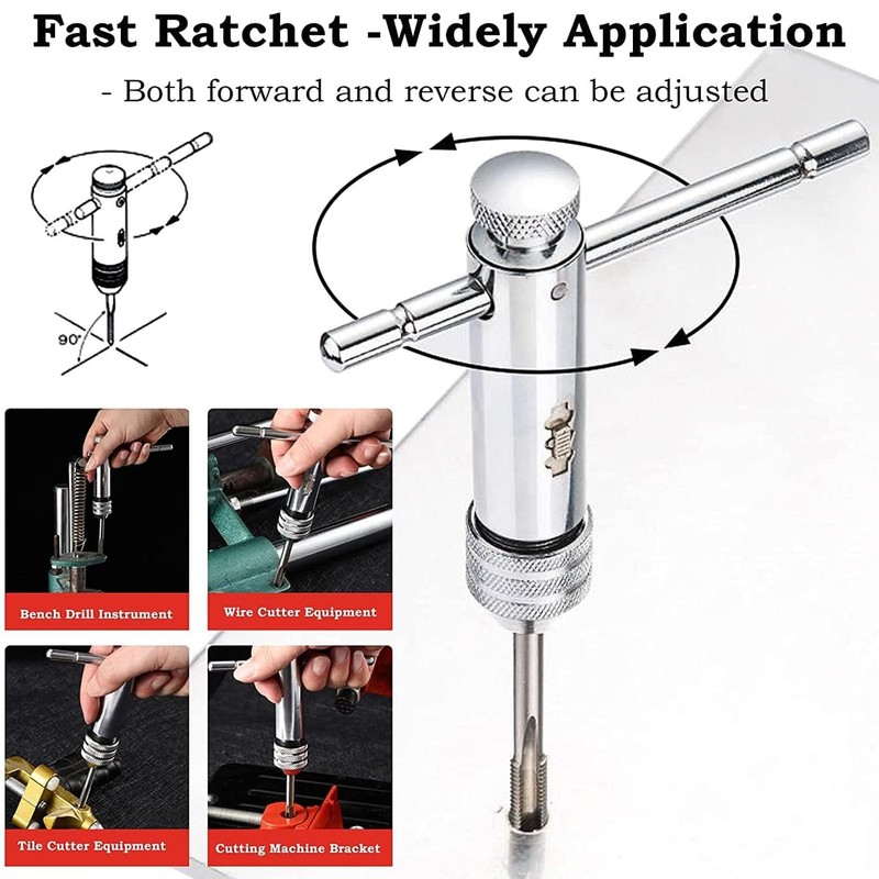 Taicols Ratcheting T-Handle Tap Holder Wrench Set, 2 Pcs Adjustable