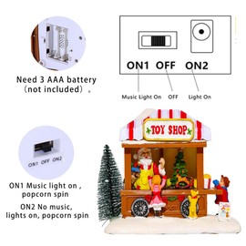 Christmas Village Houses, Farmhouse Musical LED Lighted Christmas House Decor, Resin Christmas Toy Shop Figurines Christmas Home Accessories for Home Decor