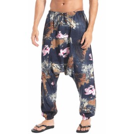 CLANMILUMS Men Women Harem Pants Elastic Drawstring Waist Loose Fit Hippie Boho Aladin Yoga Pants (Large, Style3)