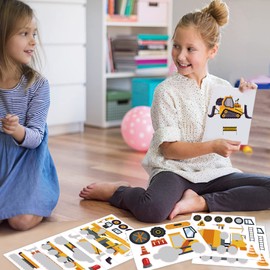 Dorgua Make-a-face Sticker Set, Make A Construction Stickers for Kids Boys, DIY Craft Stickers Face Stickers Decor, Make Your Own Excavator Sticker for Party Favor Supplies Gifts, 6 Designs 24 Sheets