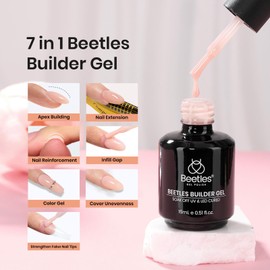beetles Gel Polish Beetles Builder Nail Gel for Nails 7 in 1 Cover Nude Translucent Builder Strengthener Gel Jelly Gel 15ML Hard Gel Extension Nail Gel, No Need Slip Solution