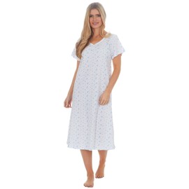 i-Smalls Women's Floral Nightdress 100% Cotton Short Sleeve Button Front Nightie (18-20) Blue