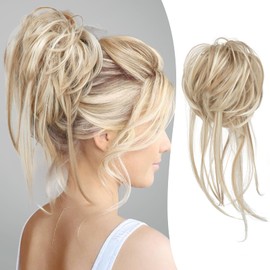 PHOCAS Messy Hair Bun Hair Piece Scrunchie Ponytail Hair Extension Curly Space Hair Bun for Women Daily Wedding Dating Use(Medium Blonde)