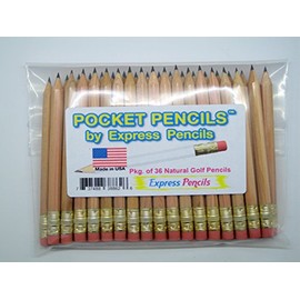 Natural Golf Pencils with Eraser - Half, Classroom, Pew, Short, Mini, Small, Non Toxic - Hexagon, Sharpened, 2 Pencil, Color - Natural, Pkg of 36 Pocket Pencils by Express Pencils