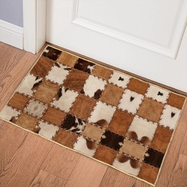Cowhide Rug Bath Mats for Bathroom,Western Bathroom Rugs Cow Print Bath Rug Brown Vintage Throw Rug Non-Slip Floor Rug Entryway Doormat Indoor Door Mats Washable Area Rugs for Laundry Living Room