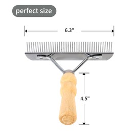 Undercoat Grooming Rake with Anti-Slip Wooden Handle, Steel Comb for Medium & Large Pets