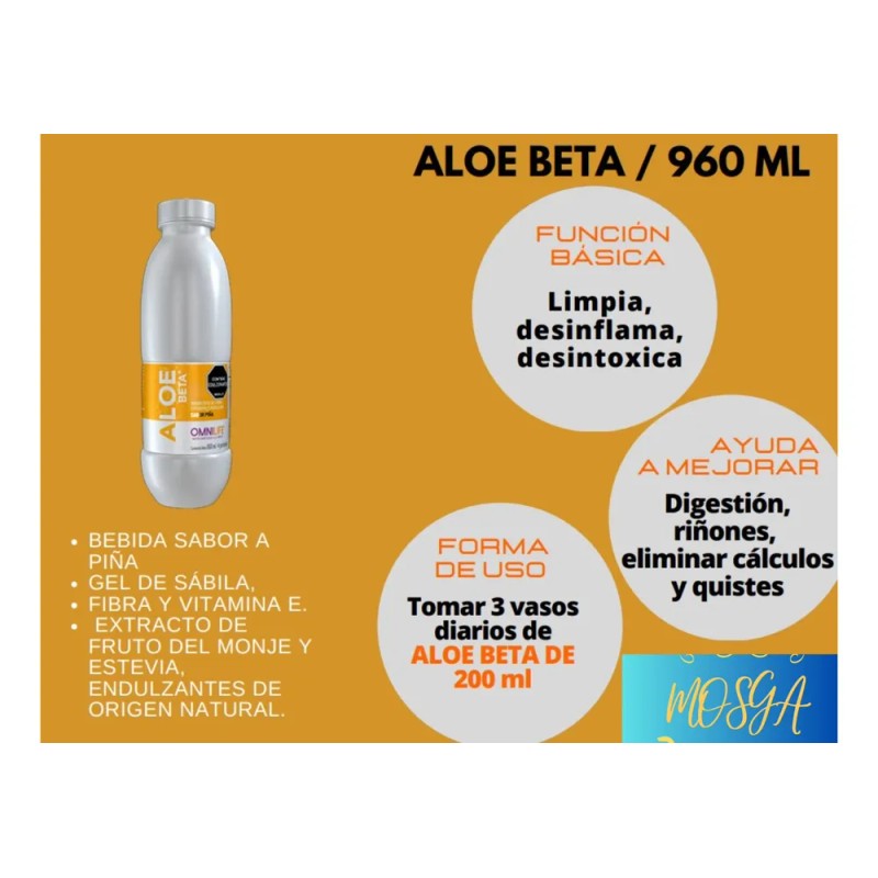 2 Botellas De Aloe Beta Sabor Píña Bote 960ml Piña