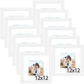 Picrit 12x12 Picture Frame Set of 12, Display 8x8 with Mat or 12 x 12 Without Mat, Photo Frames for Wall Mounting Display, White.