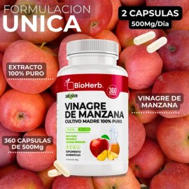Vinagre De Manzana Cultivo Madre 100% Puro 500mg Bioherb