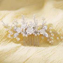 EVAZEN Flower Wedding Hair Comb Silver Pearl Bridal Hair Accessories Rhinestone Hair Clip for Women