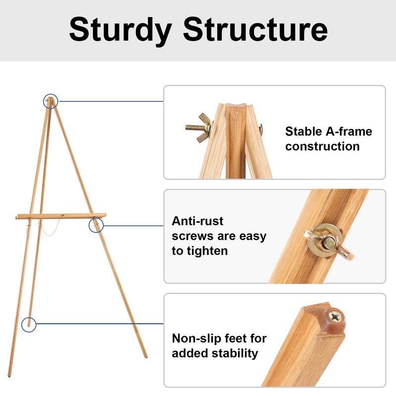 Falling in Art 65" A-Frame Tripod Easel Stand, Wooden Display
