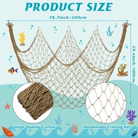 Wowangce 12 Pack Decorative Fish Netting for Party 80 x 40 Inch Natural Cotton Fish Net Decorations for Pirate Ocean Under The Sea Hawaiian Mermaid Party Picture Wall Hanging Decoration(Classic Color)