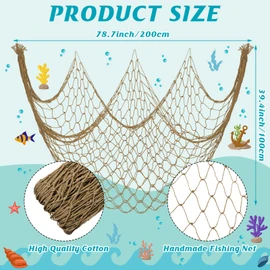 Wowangce 12 Pack Decorative Fish Netting for Party 80 x 40 Inch Natural Cotton Fish Net Decorations for Pirate Ocean Under The Sea Hawaiian Mermaid Party Picture Wall Hanging Decoration(Classic Color)