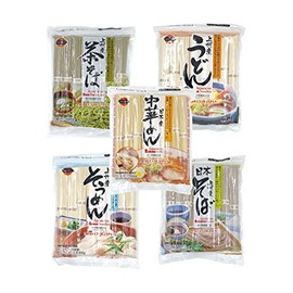 J-Basket Japanese Noodles 5-Pack Set - Ramen, Udon, Somen, Buckwheat, Green Tea (RAMEN-UDON-SOMEN-BUCKWHEAT-Green Tea1EA)