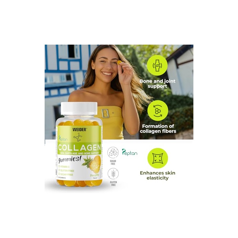 Weider Collagen Gummies (50 Gummies) Pineapple Flavour, Sugar-Free