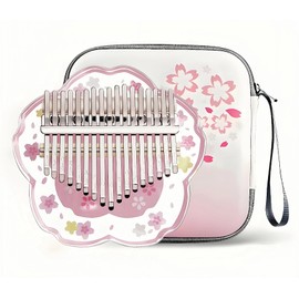 Kalimba Thumb Piano 21 Tones with Protective Case Complete Set, Sakura Shape Transparent Crystal Kalimba 17 Tones, Professional Musical Instrument for Beginners (Pink, S)