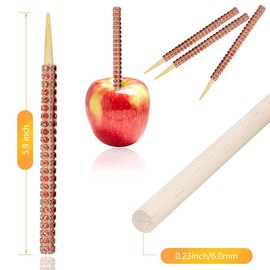 24 Pack Candy Apple Bamboo Sticks, Caramel Apple Wooden Bling Pointed Skewers, Food Sticks for Rice Krispy Treats Cookie Pops Brownies Homemade Corn Dogs with Glass Bag Glitter Ribbons Tie (Red)