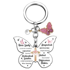 Lelekdo Boss Lady Gifts for Women Boss Christmas Birthday Gifts for Bosses Female Supervisor Inspirational Quotes Office Gift for Women Leadership Butterfly Keychain