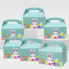 allydrew Easter Gift Baskets with Handle, Treat Boxes for Eggs, Cookies and Candy, Set of 6, Bunny & Easter Eggs
