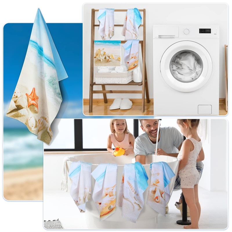 Tegeme 4 Pcs Beach Kitchen Dish Towels Coastal Hand Towels
