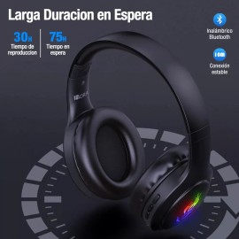 1Hora Audífonos Inalámbricos 1hora Diadema Bluetooth Aut202 Color Negro Luz RGB