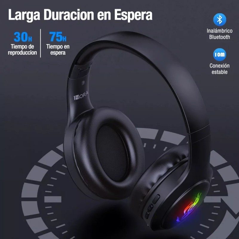 1Hora Audífonos Inalámbricos 1hora Diadema Bluetooth Aut202 Color Negro Luz