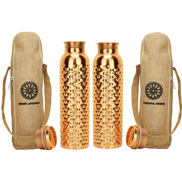 34 Oz Copper Bottle For Drinking Pack of 2 Pure