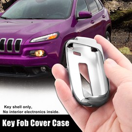 MACHSWON Car Key Fob Cover Case for Jeep Grand Cherokee 2014-2021 Key Fob Shell Protector Keyless Remote Smart Key Holder Silver Tone